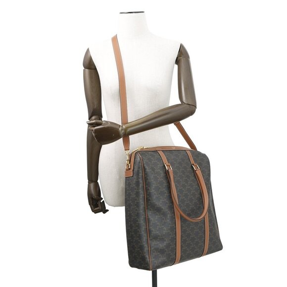 CELINE Triomphe Vertical Travel Bag PVC/Leather Black/Tan 194822 - Picture 4 of 16